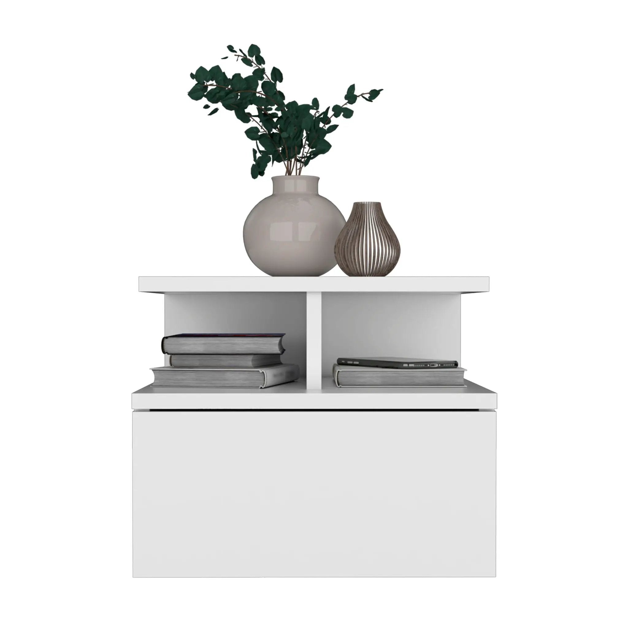 Floating Nightstand Wall Mounted With Single Drawer And 2 Tier Shelf - White by Unique Piece Furniture