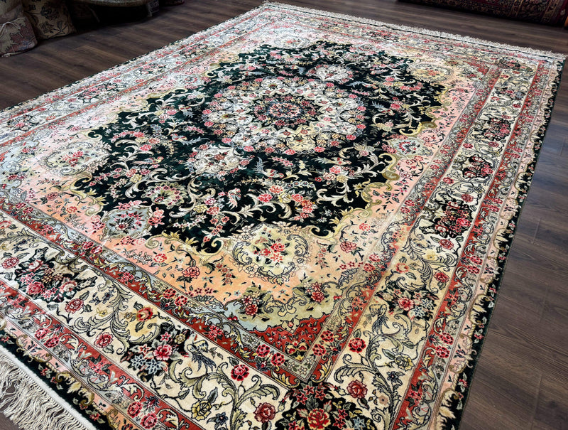 Silk Indian Kashmiri Rug 9x12, Vintage Hand Knotted Carpet by Jewel Rugs
