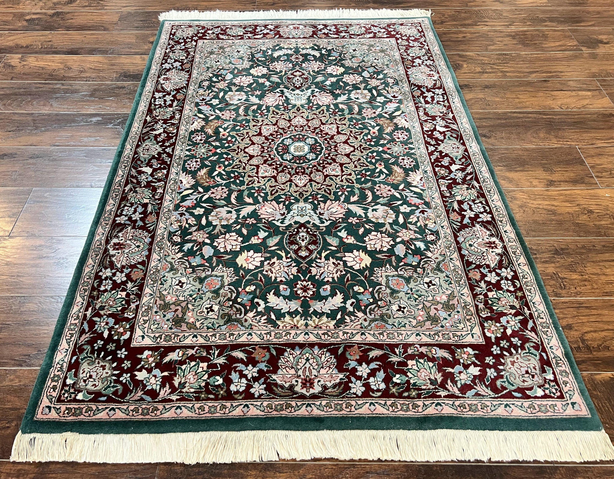 Pak Persian Rug 4x6, Wool Hand Knotted Vintage Carpet, Dark Green, Floral Medallion, Fine Oriental Rug by Jewel Rugs