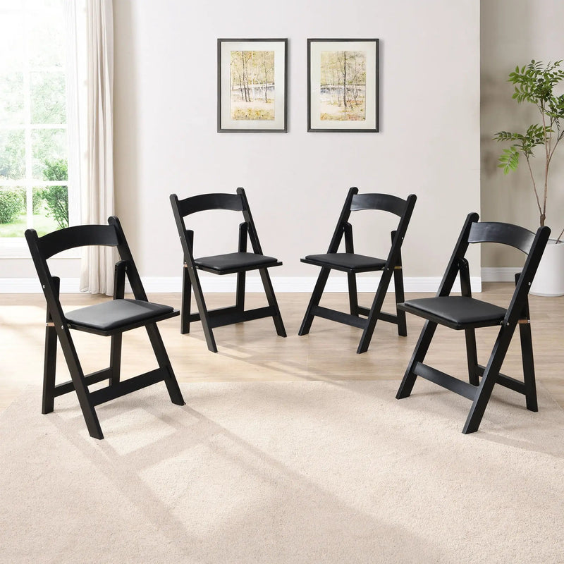 Solid Wood Upholstered Folding Chair Set, Dining Room (Set of 4)