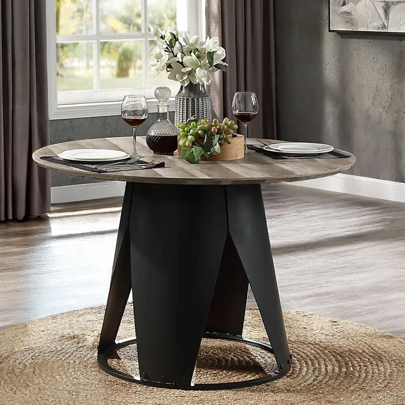 Zudora - Round Dining Table - Antique Oak & Black by Unique Piece Furniture