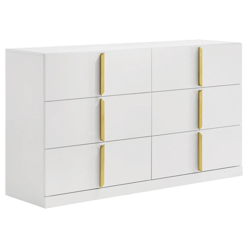 Ines 6-drawer Bedroom Dresser Cabinet White High Gloss by Unique Piece Furniture