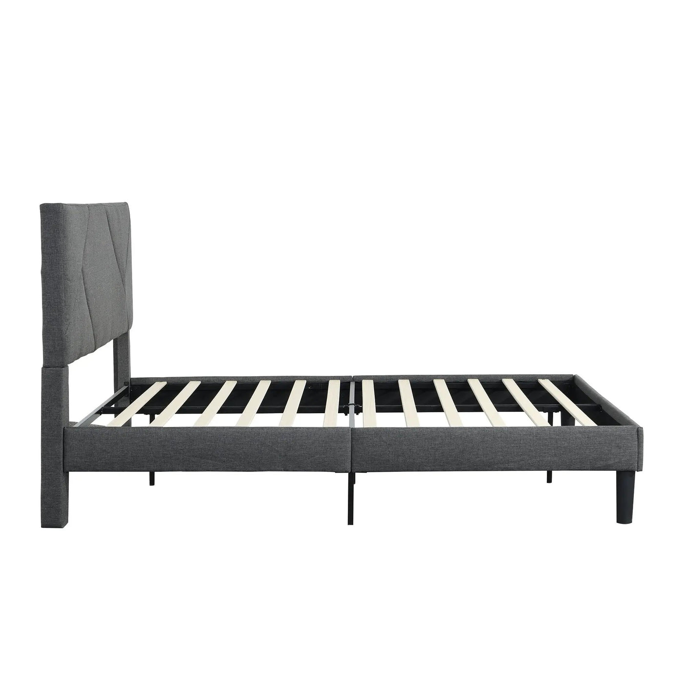 Upholstered Platform Bed Frame With Headboard, Wood Slat Support by HouseOfZazla