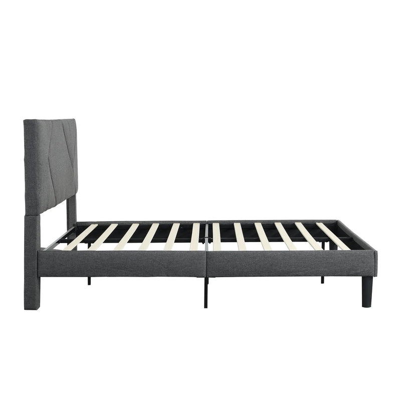 Upholstered Platform Bed Frame With Headboard, Wood Slat Support by Unique Piece Furniture
