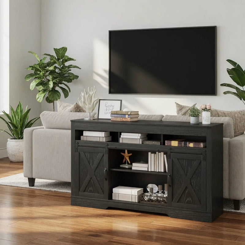Farmhouse TV Stand With Sliding Barn Doors & Adjustable Storage by HouseOfZazla