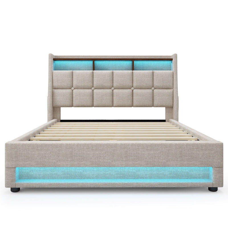 Platform Bed With Hydraulic Storage, LED Lighting & Charging Station by HouseOfZazla