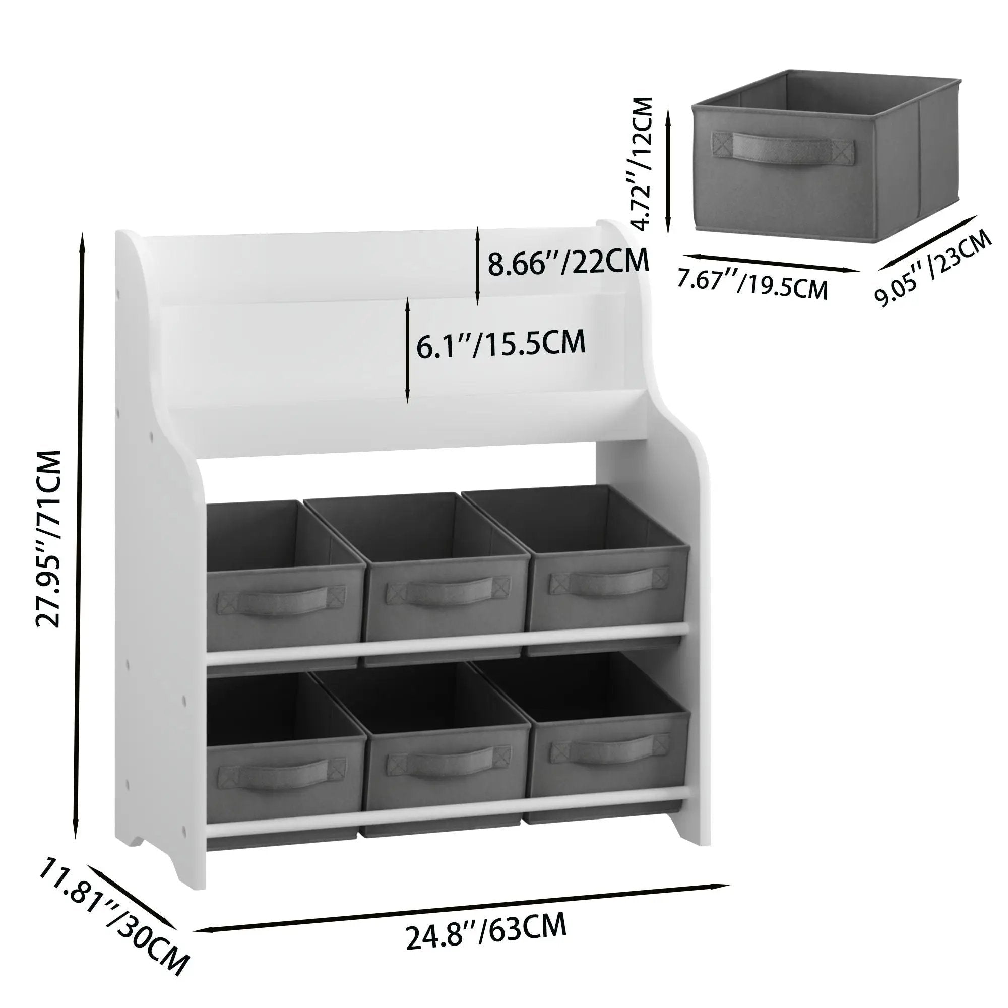 Bookshelf With 6 Storage Bins, Multi Functional Children's Bookcase And Toy Organizer - White by HouseOfZazla