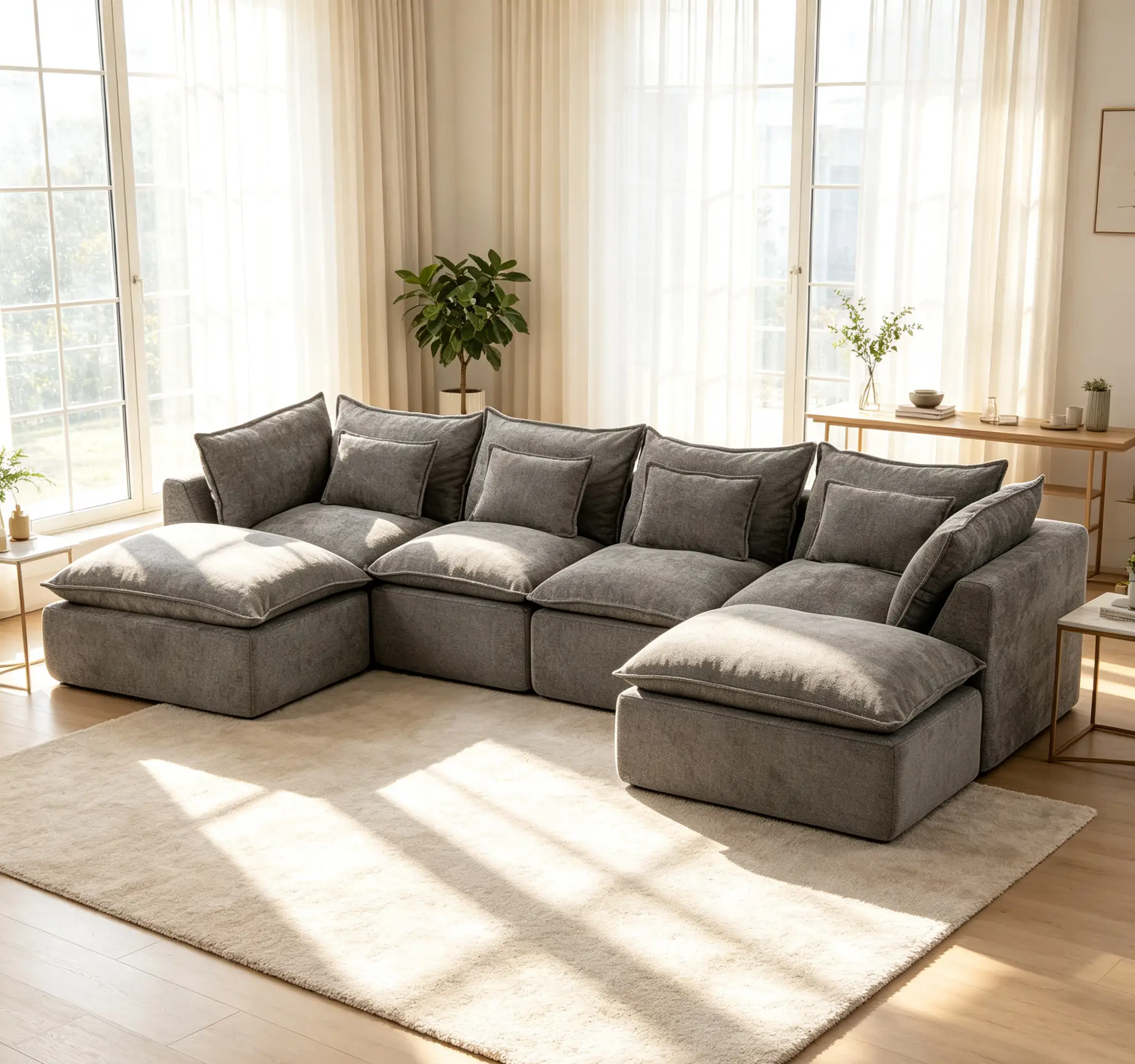 129.8" Width Modular Sectional Sofa with 2 Ottomans by HouseOfZazla
