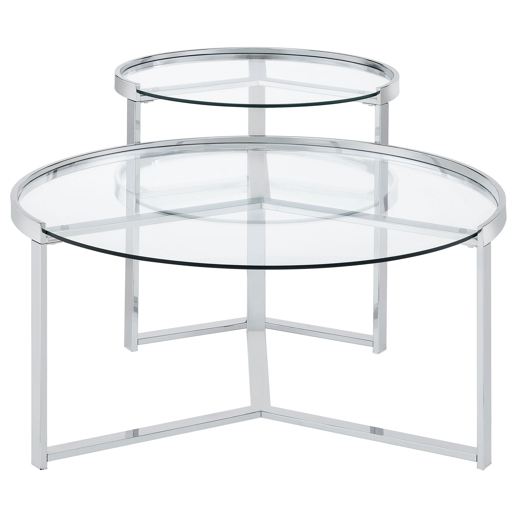 Delia 2-Piece Round Glass Top Nesting Coffee Table Chrome by Unique Piece Furniture
