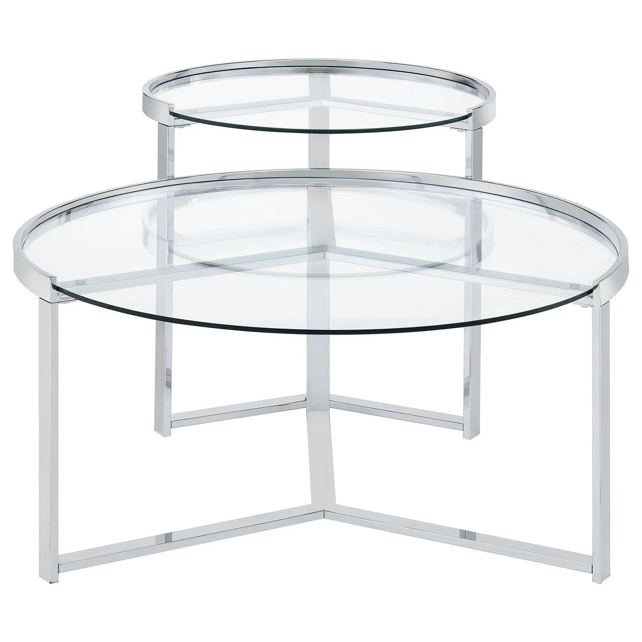 Delia 2-Piece Round Glass Top Nesting Coffee Table Chrome by Unique Piece Furniture