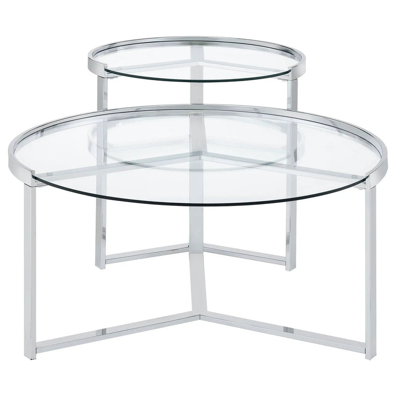 Delia 2-Piece Round Glass Top Nesting Coffee Table Chrome by Unique Piece Furniture