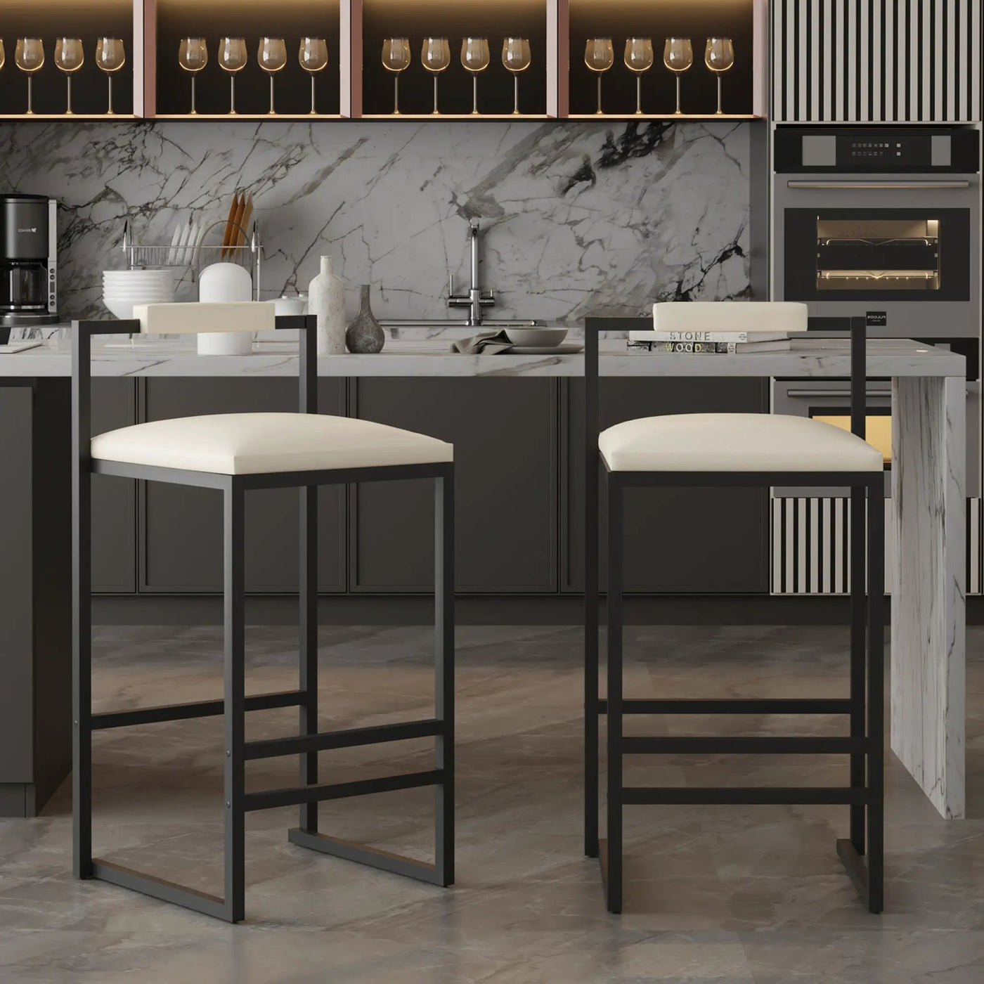 Elegant Bar Stool Set With Backrest And Footrest, Counter Height (Set of 2) by HouseOfZazla