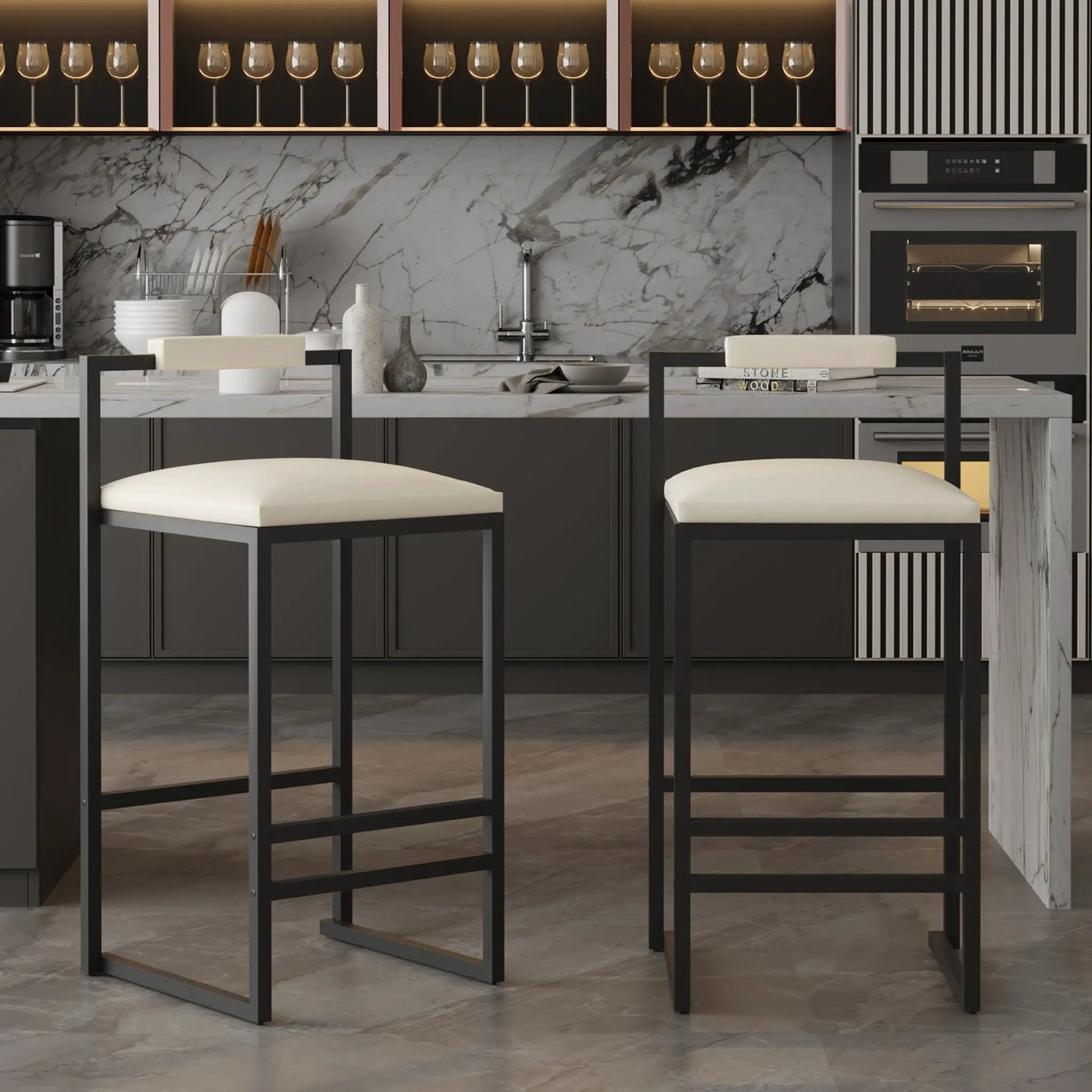 Elegant Bar Stool Set With Backrest And Footrest, Counter Height (Set of 2) by HouseOfZazla