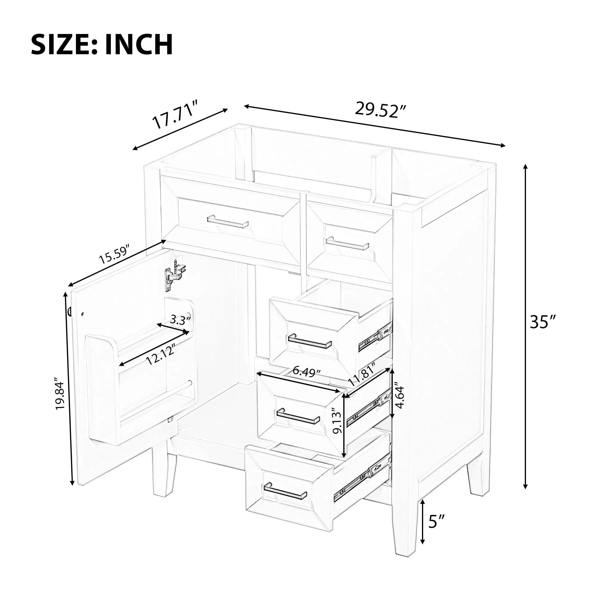 30" Bathroom Vanity Without Sink, Cabinet Base Only, Bathroom Cabinet With Drawers - Green by HouseOfZazla
