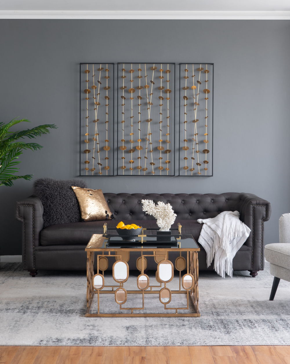 Metal Decorative Wall Art with Frame - Set of 3 - Gold, photo 10 of 11