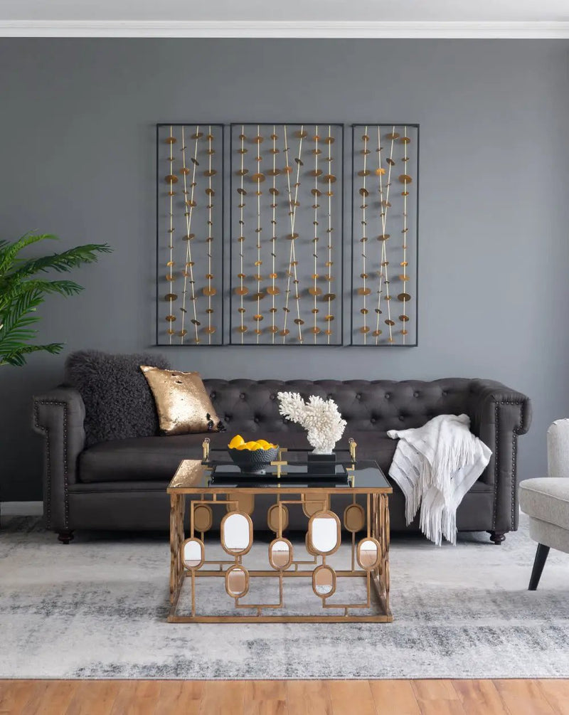 Metal Decorative Wall Art With Frame, Wall Decor For Living Room (Set of 3) - Gold by HouseOfZazla