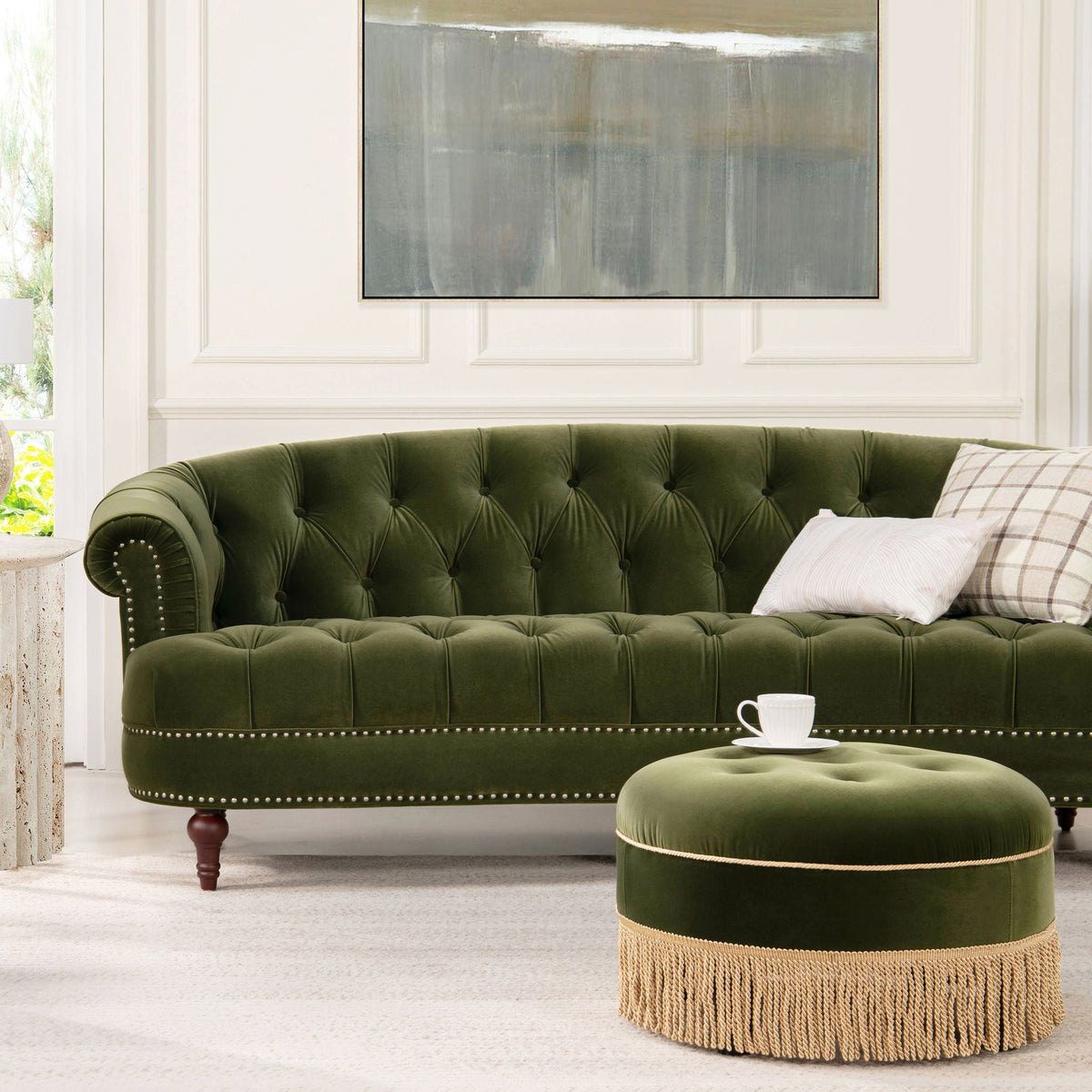 Victorian Chesterfield Tufted Sofa with Kiln-Dried Hardwood Frame - Dark Green, Dark Red, Blue, photo 3 of 28