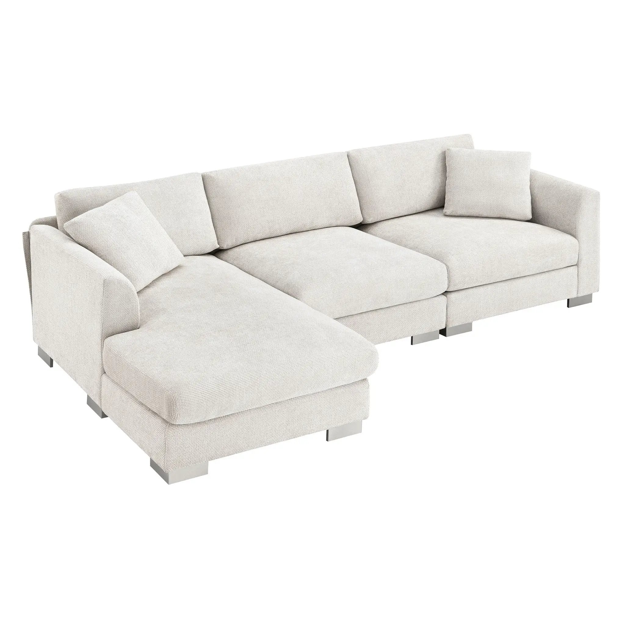 Modern Cloud Sectional Sofa L Shaped Luxury Couch Set With 2 Free Pillows 4 Seat With Oversized Chaise by HouseOfZazla