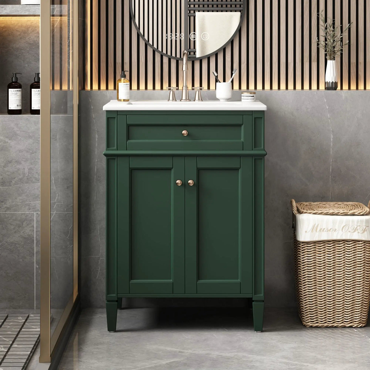Bathroom Vanity With 2 Doors And Tip Out Drawer, Soft Closing Hinges by HouseOfZazla
