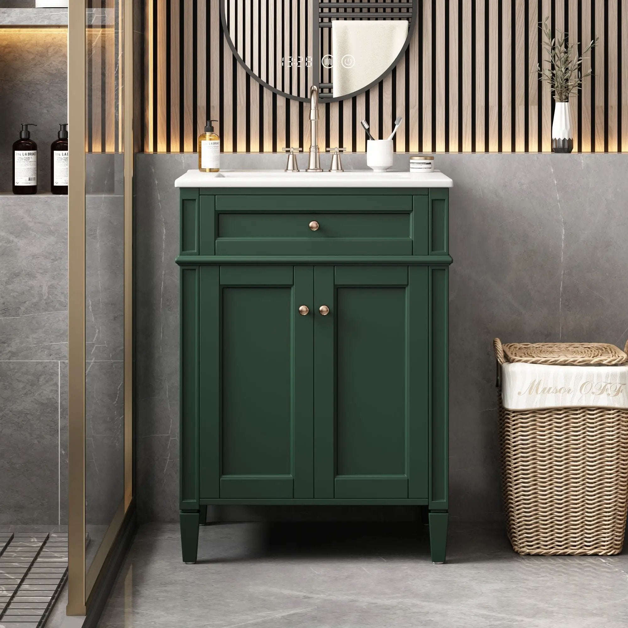 Bathroom Vanity With 2 Doors And Tip Out Drawer, Soft Closing Hinges by HouseOfZazla