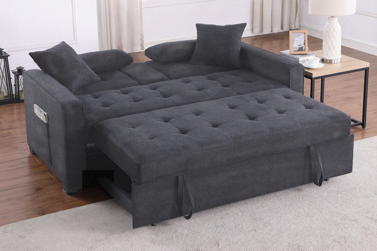 Convertible Sleeper Loveseat with Cup Holder & Charging Ports - Dark Gray, photo 13 of 14