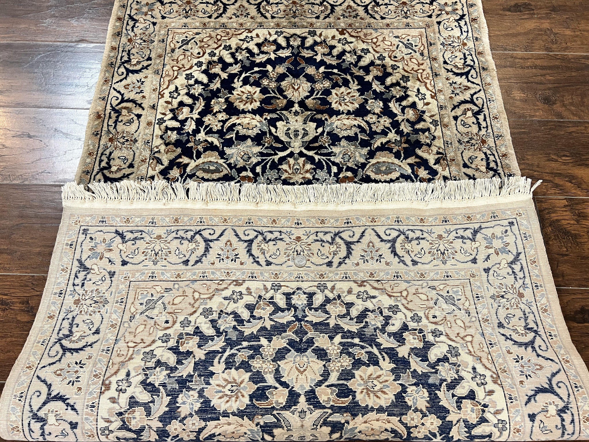 Persian Nain Rug 3x5, Floral Medallion Oriental Carpet, Very Fine Hand Knotted Handmade Wool and Silk Highlights Rug, Vintage Semi Antique by Jewel Rugs