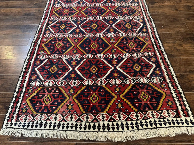 Caucasian Kilim Rug 5x7, Vintage Russian Flatweave Kilim Carpet, Tribal Bohemian Kilim Rug by Jewel Rugs