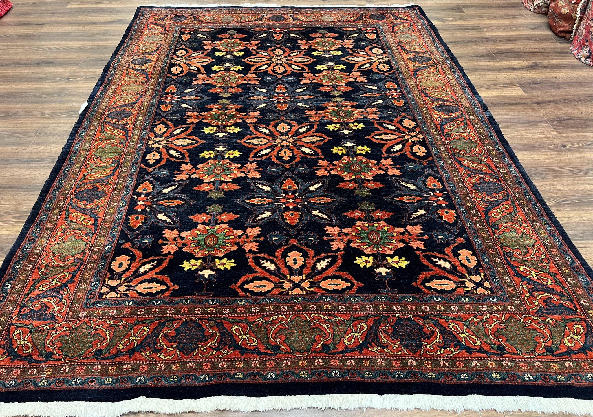 Wonderful Persian Rug 7x10, Navy Blue and Red, Allover Floral Pattern, Bidjar Carpet, Authentic Oriental Rug 7 x 10, Wool Hand Knotted Rug by Jewel Rugs