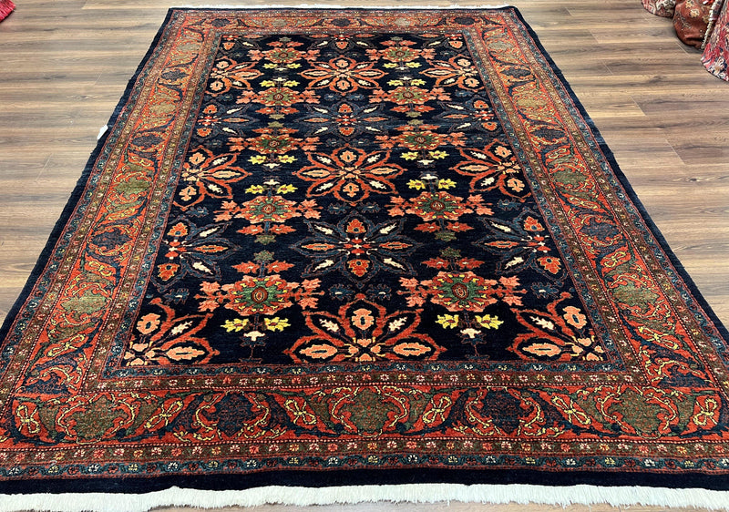 Wonderful Persian Rug 7x10, Navy Blue and Red, Allover Floral Pattern, Bidjar Carpet, Authentic Oriental Rug 7 x 10, Wool Hand Knotted Rug by Jewel Rugs