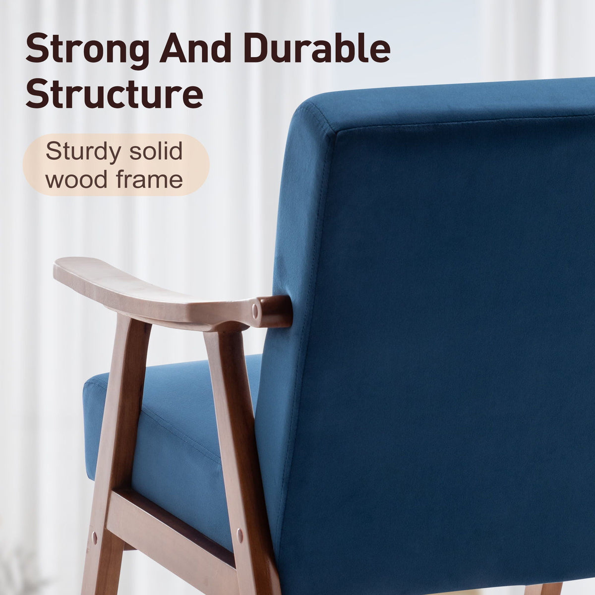 Mid Century Modern Accent Chair With Solid Wood Frame And Extra Thick Backrest, photo 40 of 40