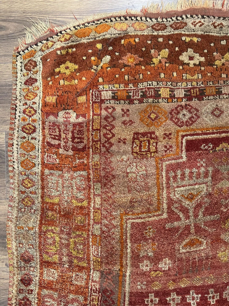 Antique Turkish Melas Rug 4x7, Tribal Geometric Unique Collectible Hand Knotted Wool Oriental Carpet, Rare 1920s Rug, Burnt Orange Red by Jewel Rugs