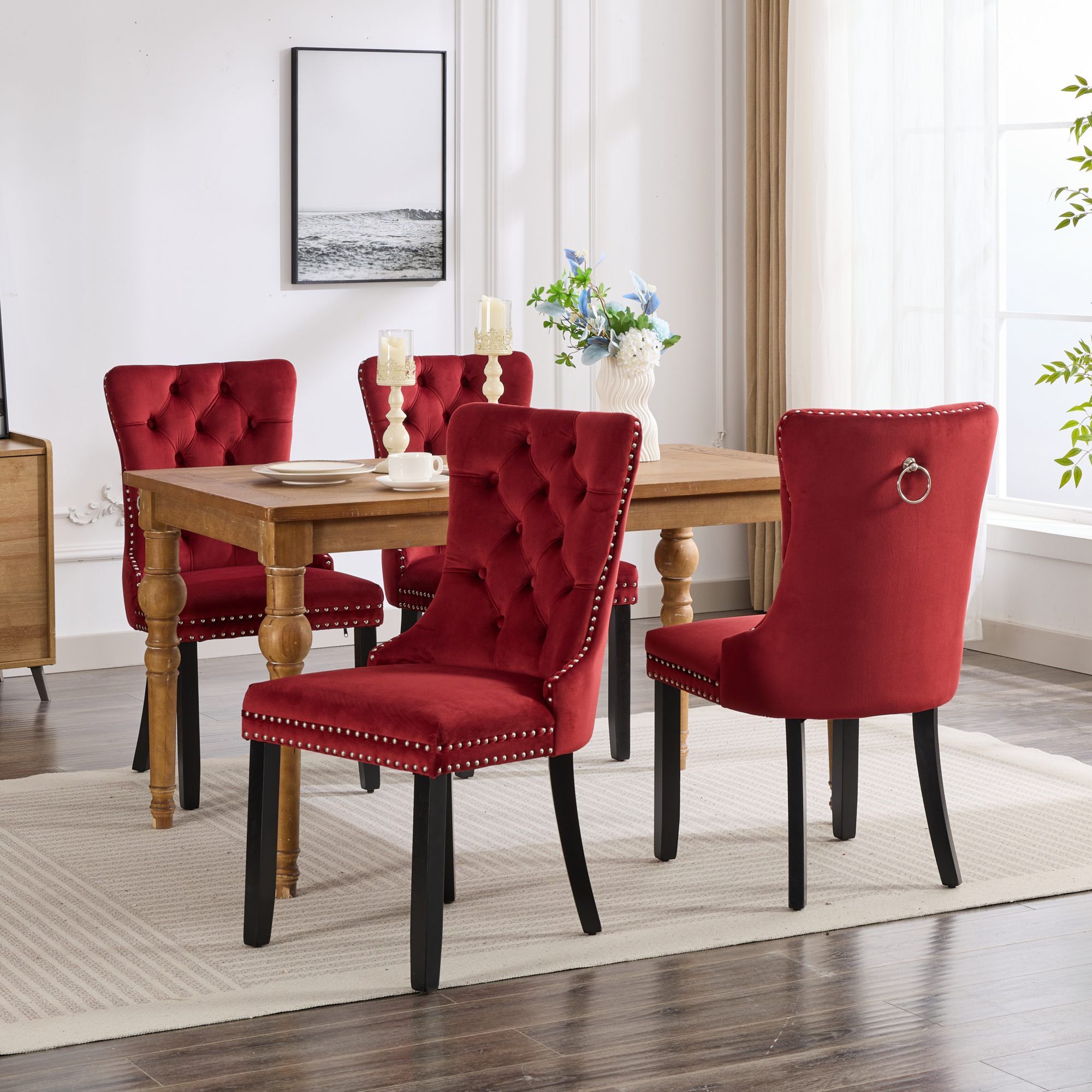 Classic Velvet Dining Chairs - Burgundy (Set of 2) by HouseOfZazla