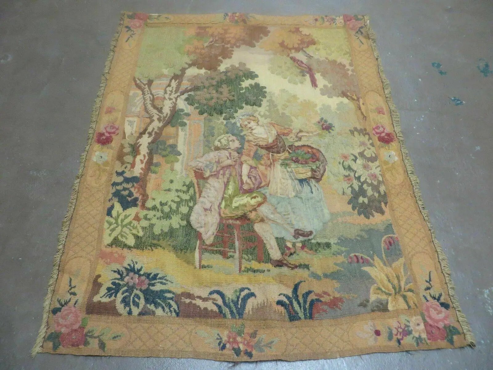 Antique Tapestry 3x4, European French Tapestry, Hand Loomed Victorian Tapestry, Vintage Wool Tapestry 3 x 4 ft by Jewel Rugs