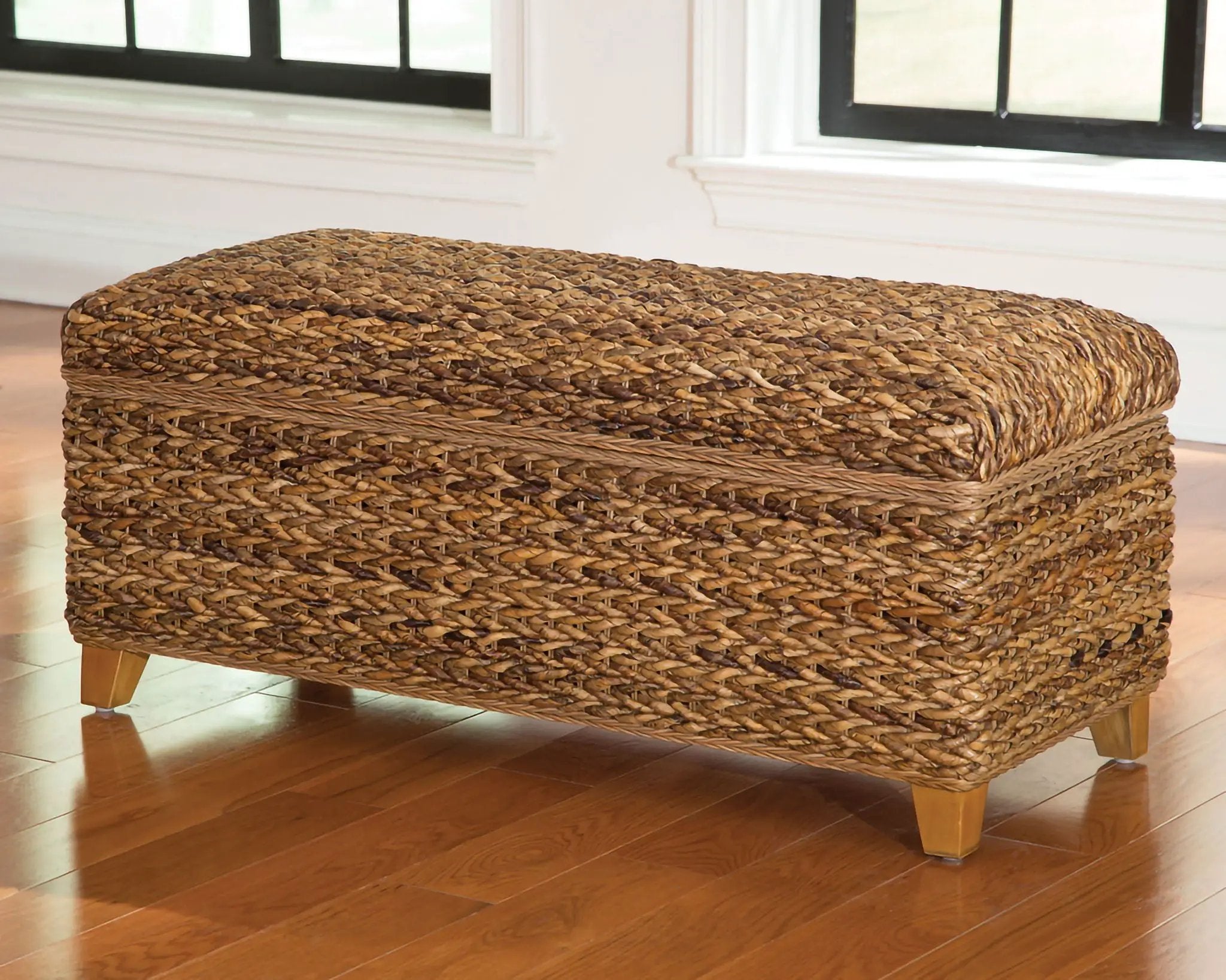 Laughton Hand-Woven Banana Leaf Storage Bench Amber by Unique Piece Furniture