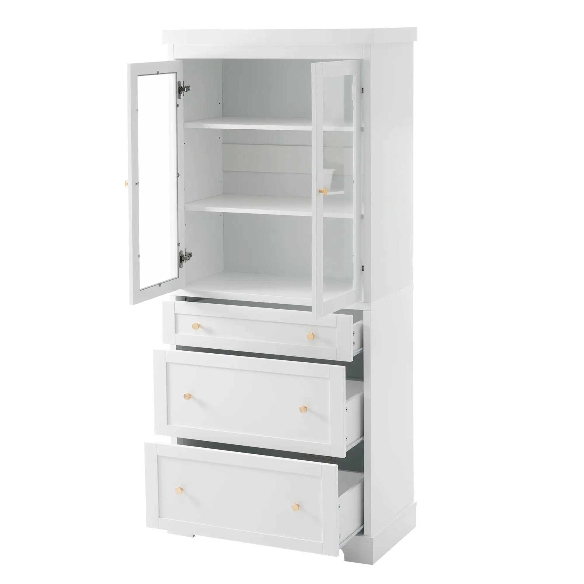 Freestanding Tall Bathroom Cabinet With Adjustable Shelves, Drawers, Soft Close Glass Doors by HouseOfZazla
