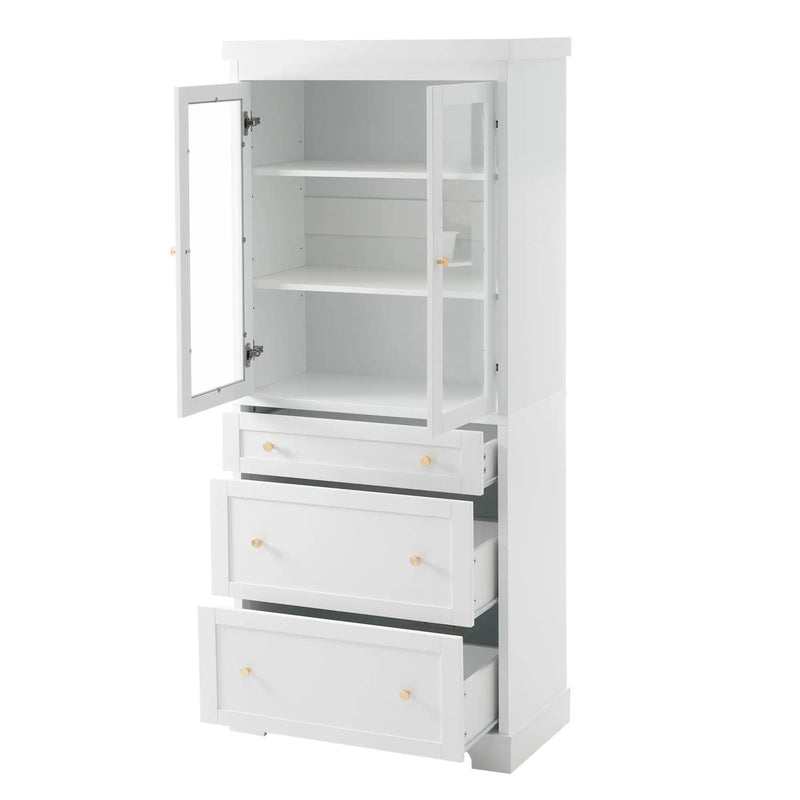 Freestanding Tall Bathroom Cabinet With Adjustable Shelves, Drawers, Soft Close Glass Doors by HouseOfZazla