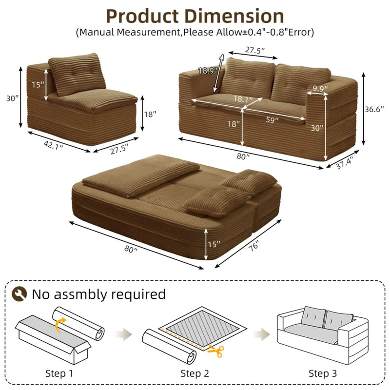 Multi Functional Sectional Sofa Bed With Independent Chaise Lounge And Functional Blanket by HouseOfZazla