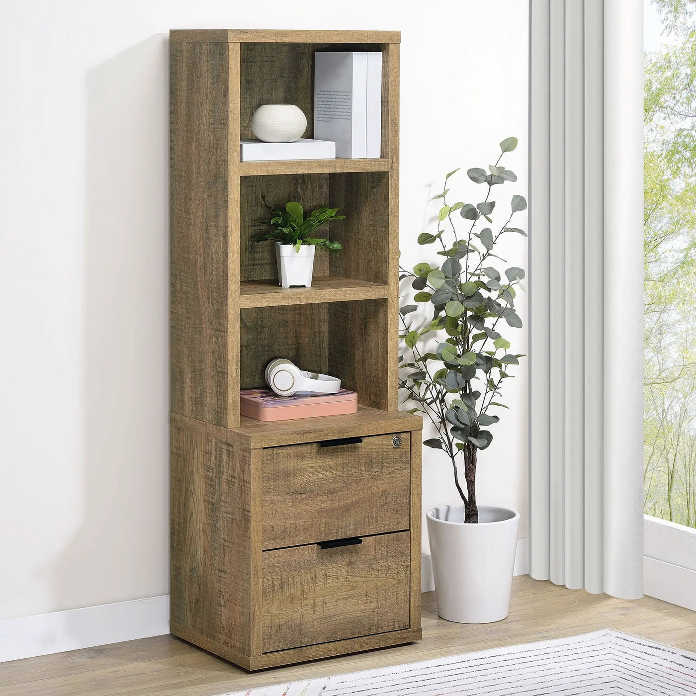 Geary - 3 Shelf Bookcase With USB Charging And Lockable Top Drawer by HouseOfZazla