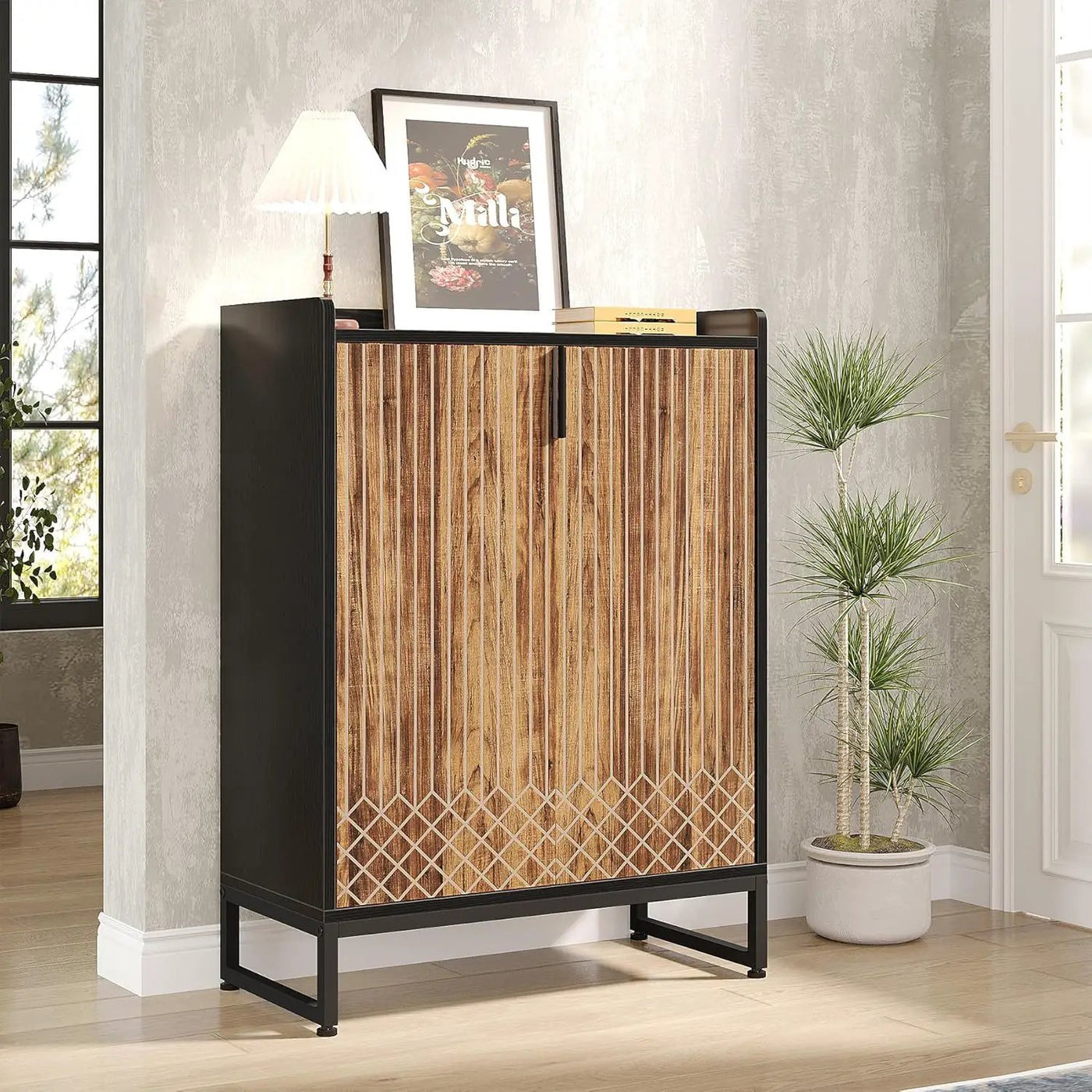 5 Tier Shoe Cabinet With Doors, Compact Entryway Storage Organizer by HouseOfZazla