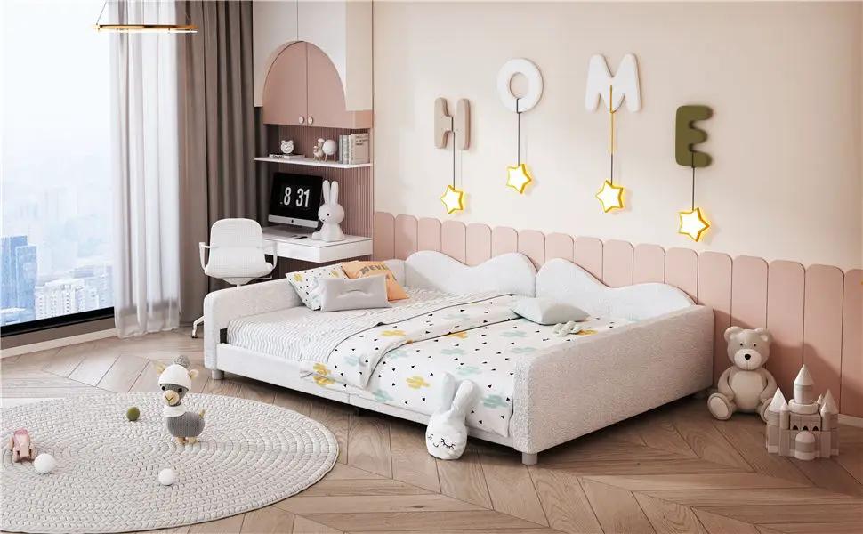 Upholstered Daybed, Sherpa Fabric Sofabed With Cloud-Shaped Backrest by HouseOfZazla
