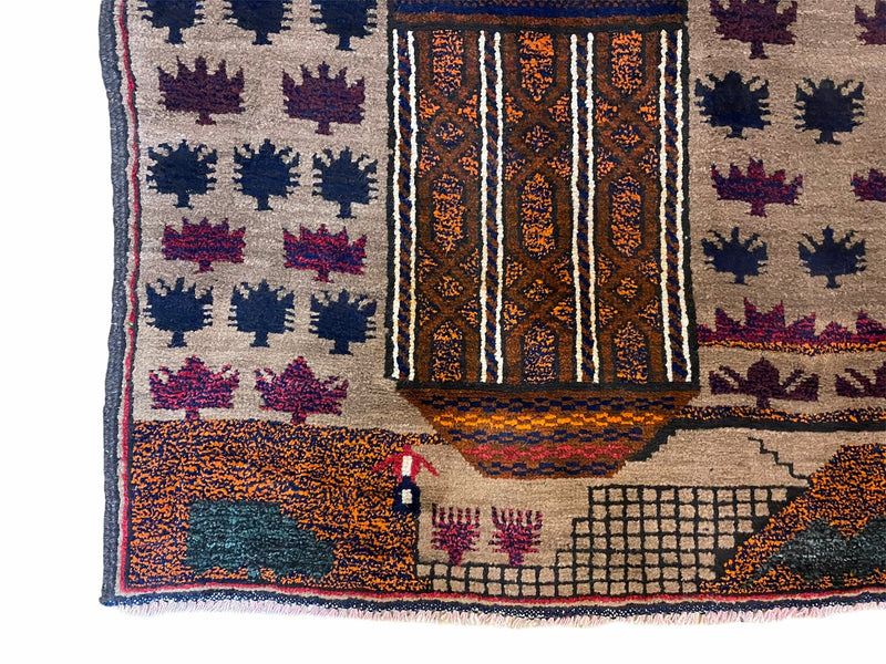 3 X 4.5 Vintage Handmade Tribal Wool Rug Baluchi Rug Afghan Rug Red Blue Beige by Jewel Rugs