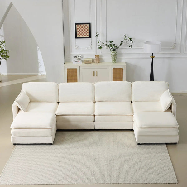 136" Plush Cloud 3-seater Sofa: Modular Design with Footstools