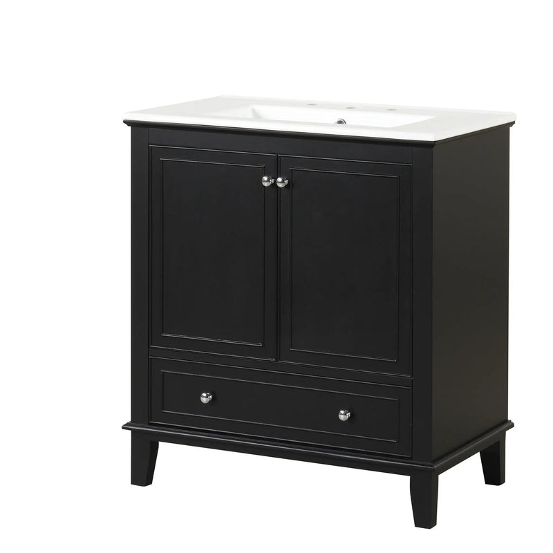 30" Bathroom Vanity With Sink Combo, Multi Functional Bathroom Cabinet With Doors And Drawer - Black by HouseOfZazla