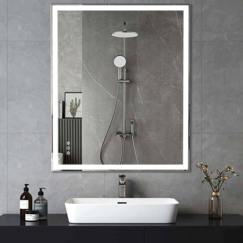 LED Bathroom Vanity Mirror Wall Mounted Adjustable / Warm / Natural Lights Anti-Fog Touch Switch With Memory Modern Smart Large Bathroom Mirrors by HouseOfZazla