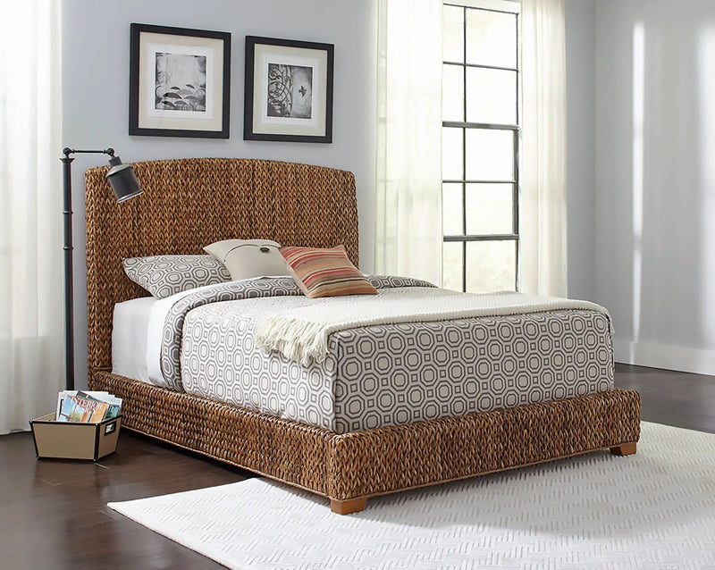 Laughton Banana Leaf Eastern King Panel Bed Amber by Unique Piece Furniture