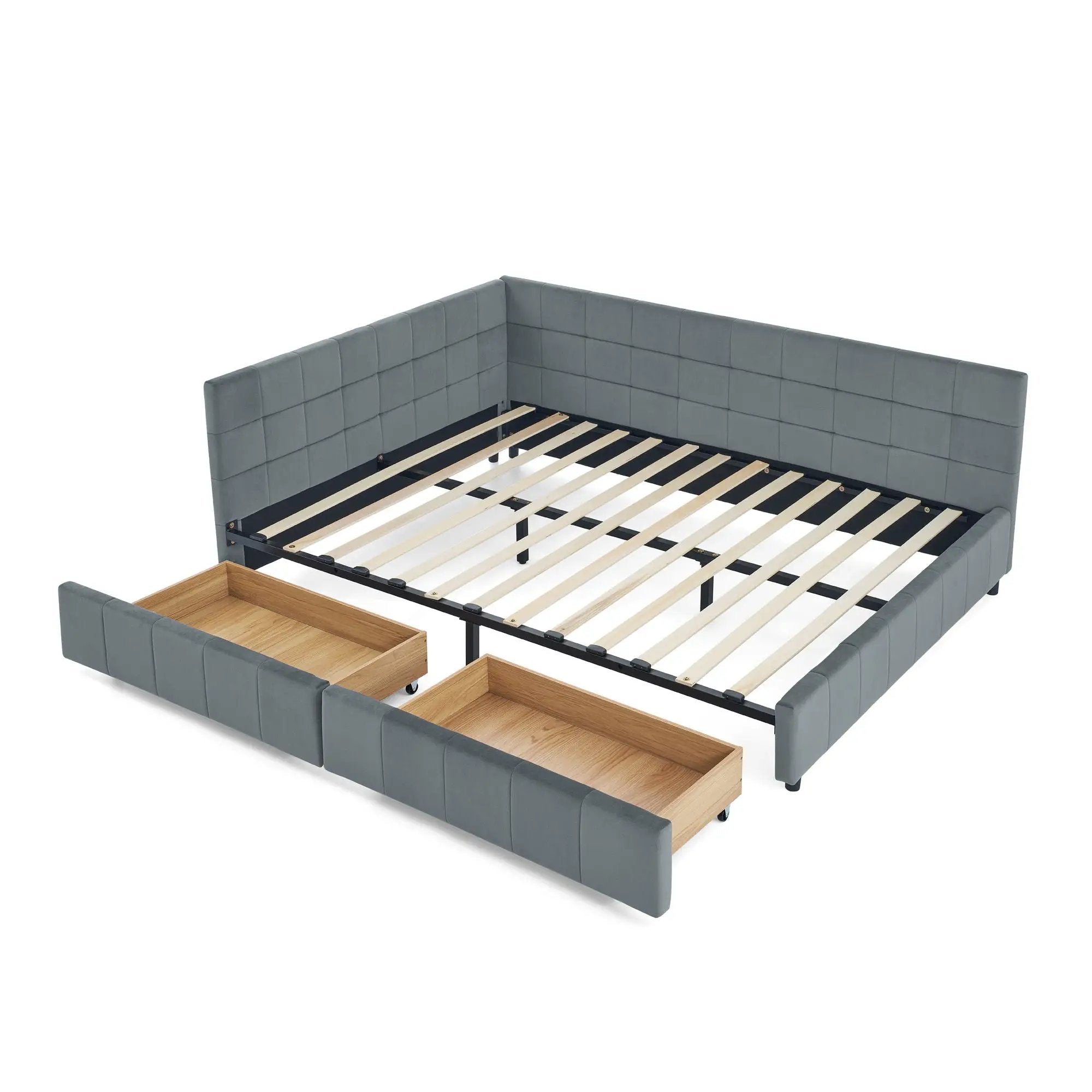 Mid-Century Storage Upholstered Tufted Bed Frame With Backrest And Armrests by Unique Piece Furniture