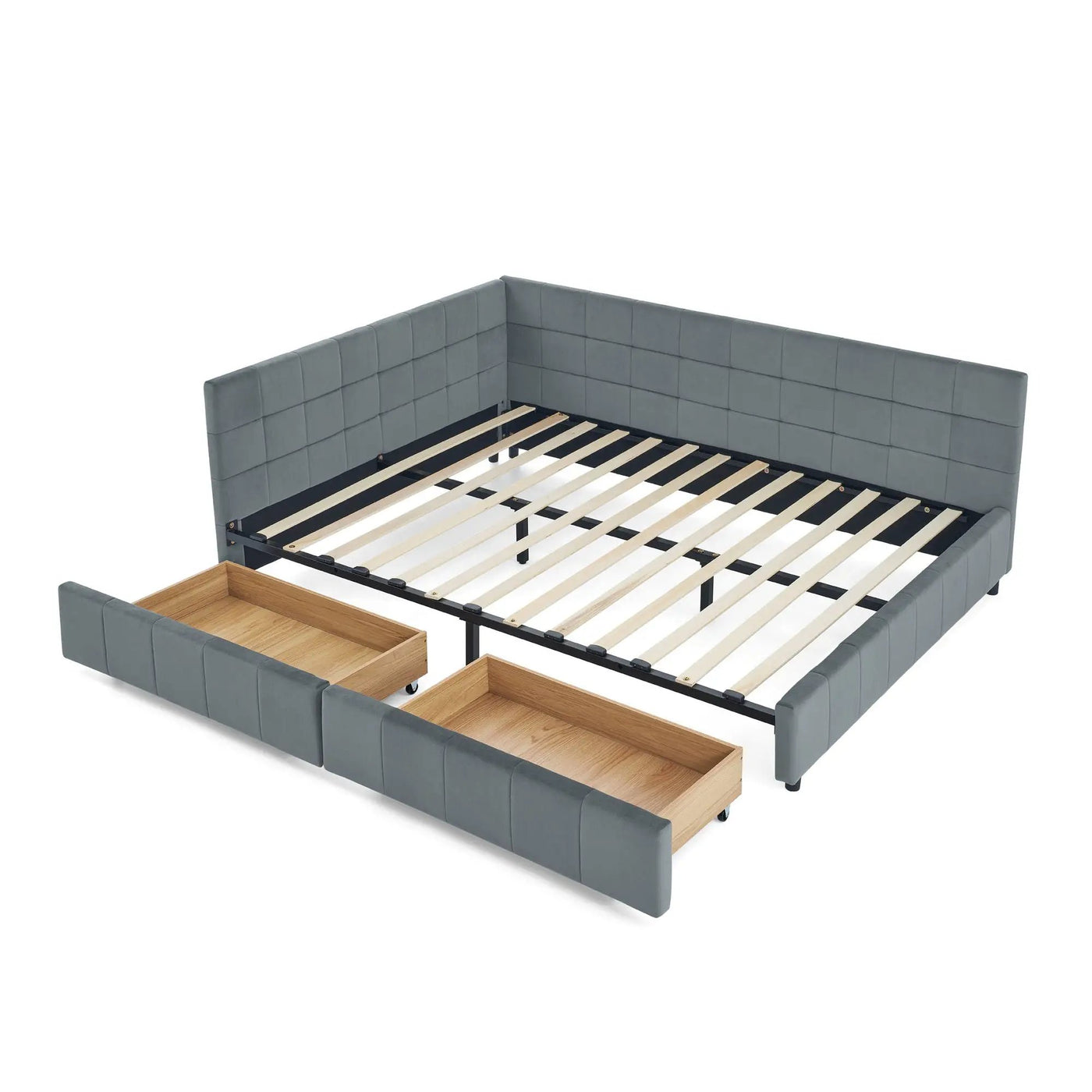 Mid-Century Storage Upholstered Tufted Bed Frame With Backrest And Armrests by HouseOfZazla
