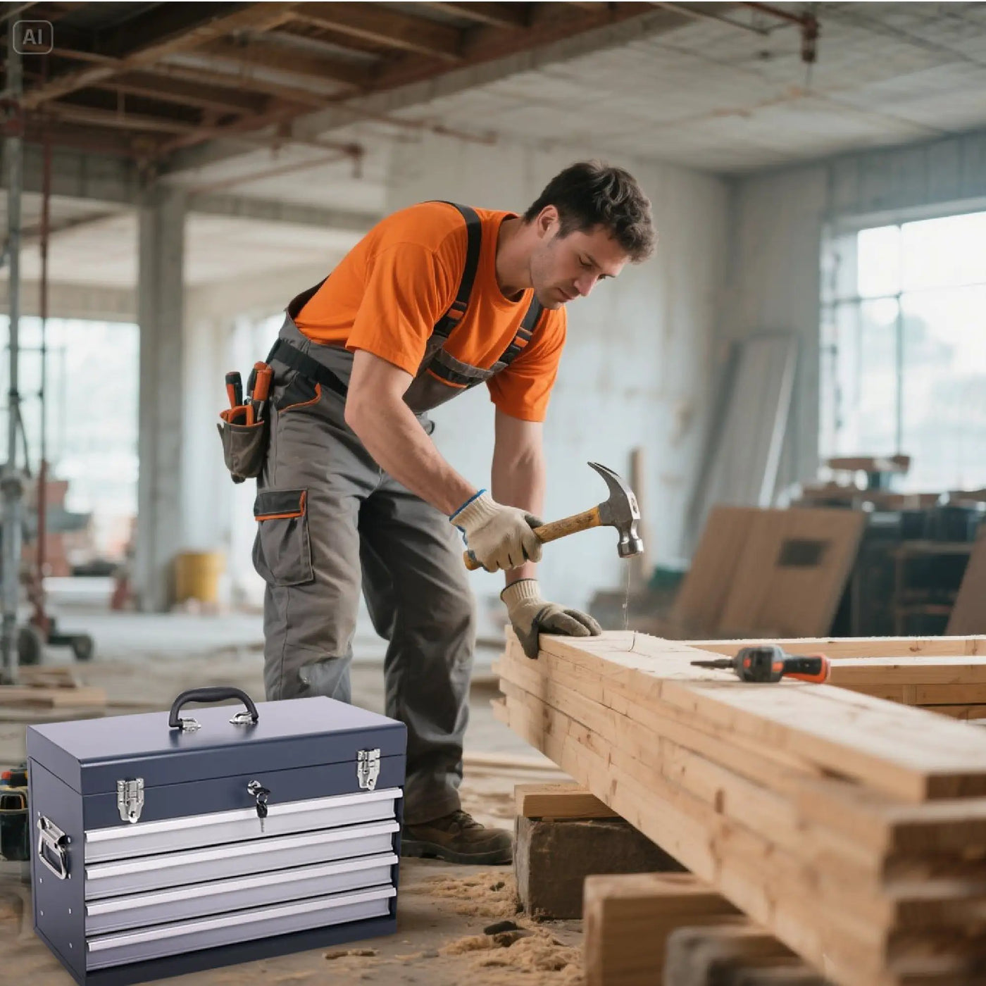 Heavy Duty Metal Tool Box, 21-inch with 4 Drawers by HouseOfZazla