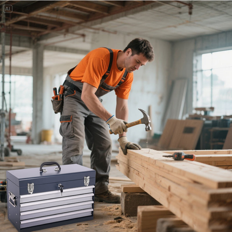 Heavy Duty Metal Tool Box, 21-inch with 4 Drawers by HouseOfZazla