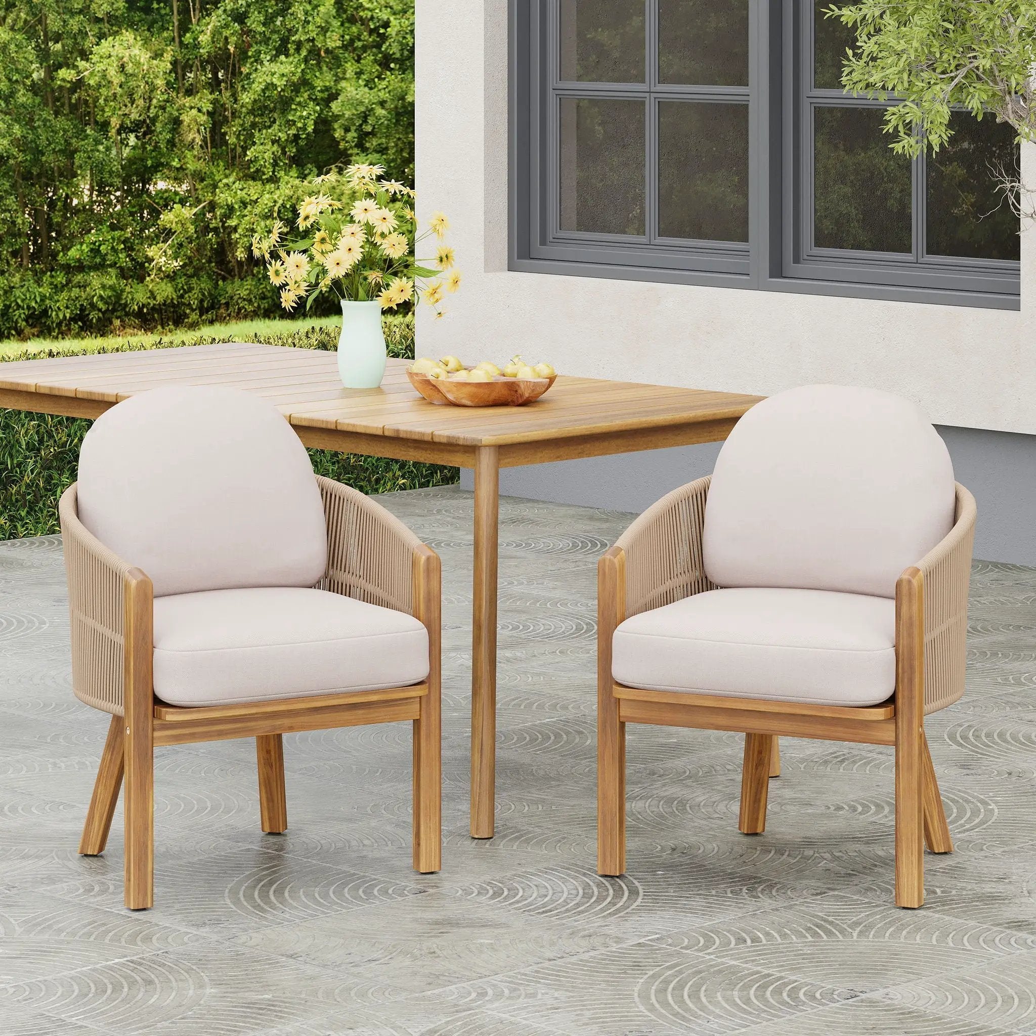 Grotta Outdoor Dining Arm Chair (Set of 2) - Teak / Beige by HouseOfZazla